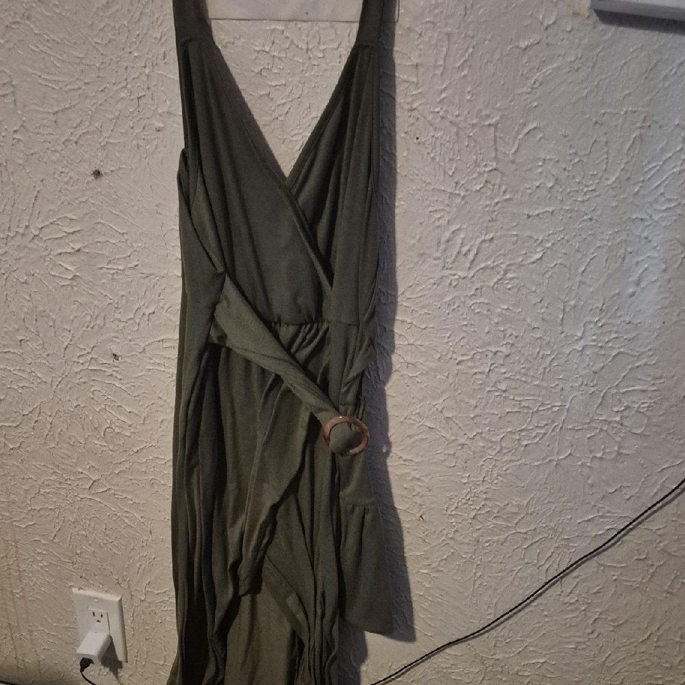 Elegant Olive Green Wrap Dress
